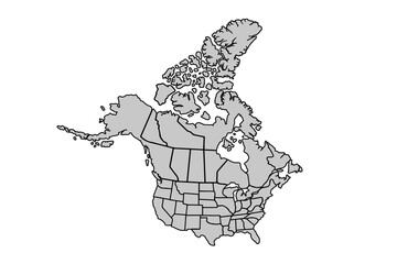 North America map isolated on white background. for website layouts,background,education, precise,customizable,Travel worldwide,map silhouette backdrop,earth geography, political,reports.Map Outline.