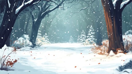 Enchanting winter wonderland featuring a snow covered forest landscape for a tranquil retreat