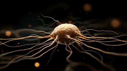 Intricate Cell with Tendrils on Dark Background