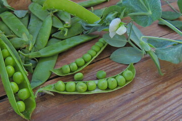 peas on a wooden table