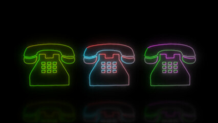 Abstract neon light telephone icon  set animation. concept of call icon