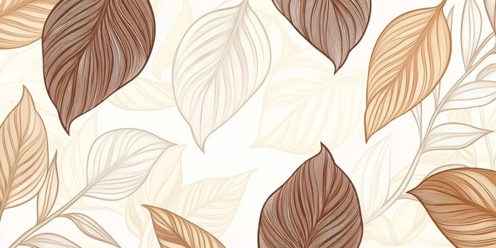This design features elegant, brown and beige tropical leaves drawn in a simple, line-art style. It's perfect for adding a touch of luxury to decorations, prints, wallpaper, fabrics, or packaging.