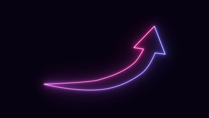 A glowing directional Up arrow neon sign on black background.