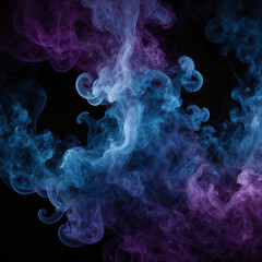 Obraz premium HD composition of colored smoke on a dark background; vibrant purple and blue swirls blend in mysterious, flowing patterns, creating a dramatic atmosphere perfect for moody designs