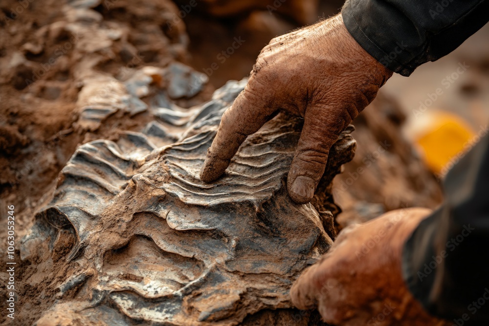 Aufkleber A close examination of ancient fossil textures reveals complex patterns, highlighting the meticulous work of paleontologists and sparking interest in fossilized history.