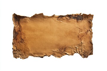 An old, weathered piece of brown parchment with frayed edges and texture, suggesting age and history, suitable for artistic and nostalgic themes.