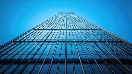 Fototapeta premium Captivating modern skyscraper with a sleek glass and steel facade reaching skyward creating an impressive and dynamic architectural statement in the heart of the bustling city