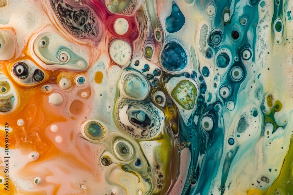 Aufkleber This artistic image features vibrant abstract colors blending and melting into surreal patterns, creating a captivating combination of chaos and harmony in visuals.
