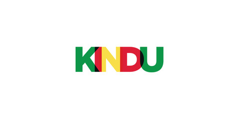 Kindu in the Congo emblem. The design features a geometric style, vector illustration with bold typography in a modern font. The graphic slogan lettering.