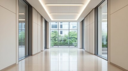 Fototapeta premium Sleek and modern corporate headquarters with floor to ceiling glass windows showcasing a minimalist architectural design