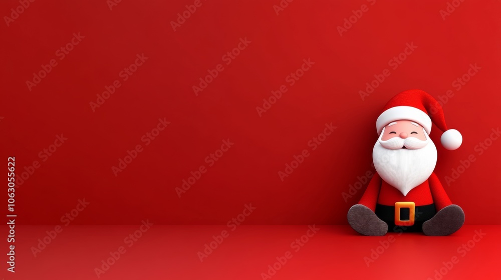 Poster red background with a cartoon character of santa claus sitting on it. the image has a festive and ch