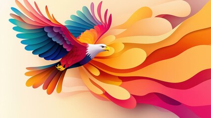 Obraz premium The bird is a bald eagle, and the swirl of paint is a vibrant mix of colors