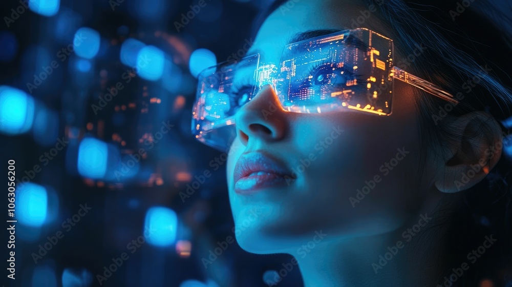 Poster assistant glowing in blue light securely holding private information in the form of glowing data cub