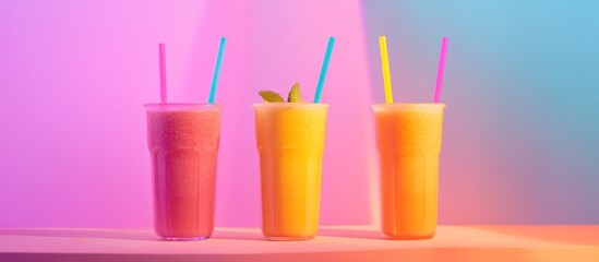 Fruit smoothie with a colorful straw, health-focused café,