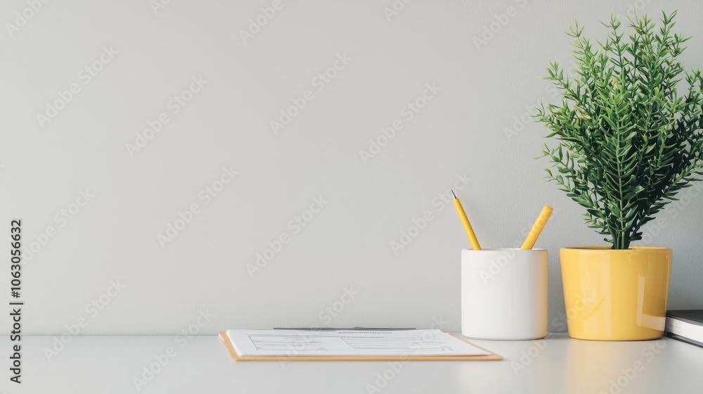 Poster enhance your workspace with a modern desk setup featuring greenery and organization tools