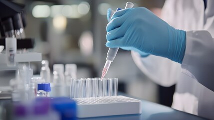 Scientist in a Lab Using a Pipette to Transfer Liquid into Test Tubes