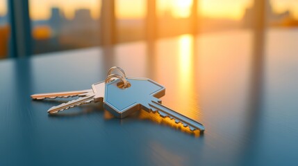 Closeup of keys on table, symbol of security, access and new beginnings 