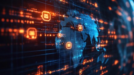 Fototapeta premium Abstract 3D render of a globe covered in transparent glowing privacy shields symbolizing global data protection laws and regulations that safeguard personal information in the digital era