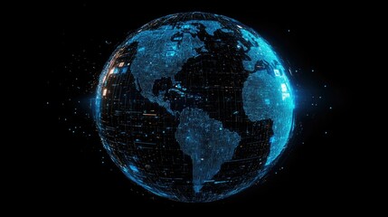 Conceptual image of an abstract globe covered in a network of glowing privacy shields representing global data protection laws and regulations that safeguard personal information in the digital age