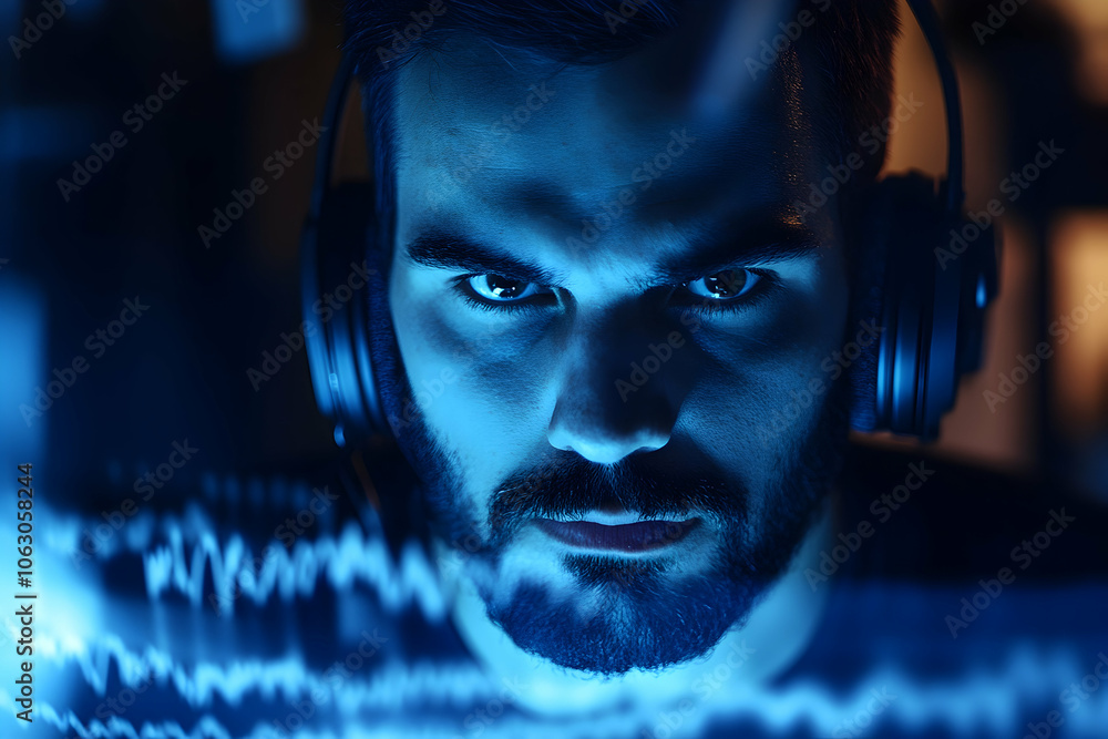Poster audio recording studio with microphone and soundwave overlay