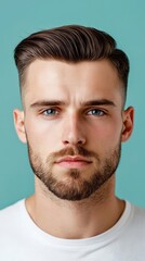 Obraz premium A man with a shaved head and a beard