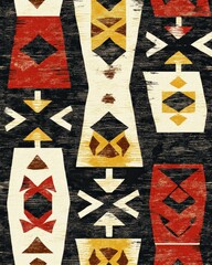 A seamless pattern inspired by traditional African tribal motifs, featuring bold geometric shapes, earthy tones, and intricate line work, perfect for textiles, fashion, or cultural home decor