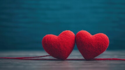 Two hearts symbolically joined by a delicate string representing the deep unbreakable bond and emotional connection between two souls  This abstract