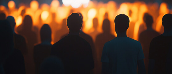Silhouettes of People in a Crowd at a Concert or Event