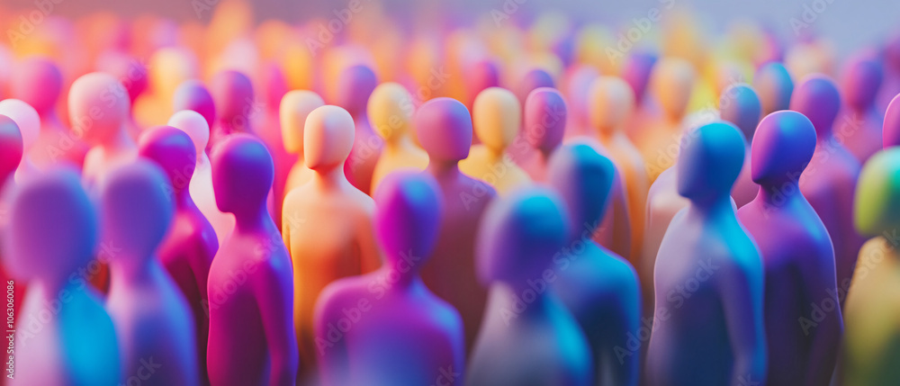 Poster abstract crowd of colorful figures, representing diversity and unity, representing diversity and u