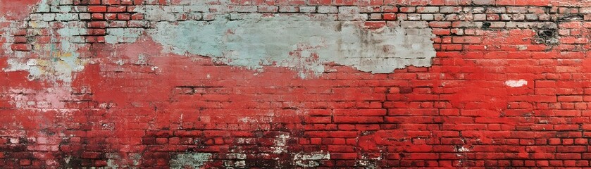 Weathered Red Brick Wall with Patch of Grey Paint
