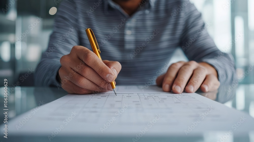 Poster individual engages in detailed planning by completing a structured form with pen in hand to ensure e