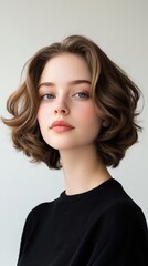 Fototapeta premium A woman with a short haircut and a black shirt
