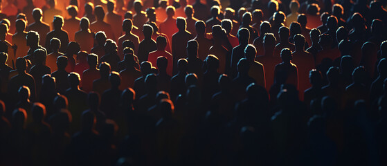 Obraz premium Silhouettes of a Large Crowd of People at a Concert or Event