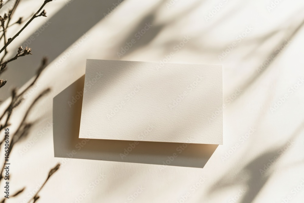 Leinwandbilder a simple, plain card on a soft-toned surface, featuring intricate shadows that create a serene and s