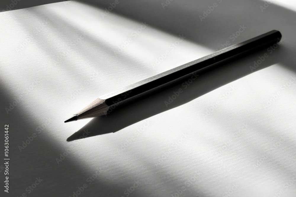 Poster An artistic image showcasing the play of shadows from a pencil laid on plain paper, revealing nuances of light and shadow creating a minimalist visual impact.
