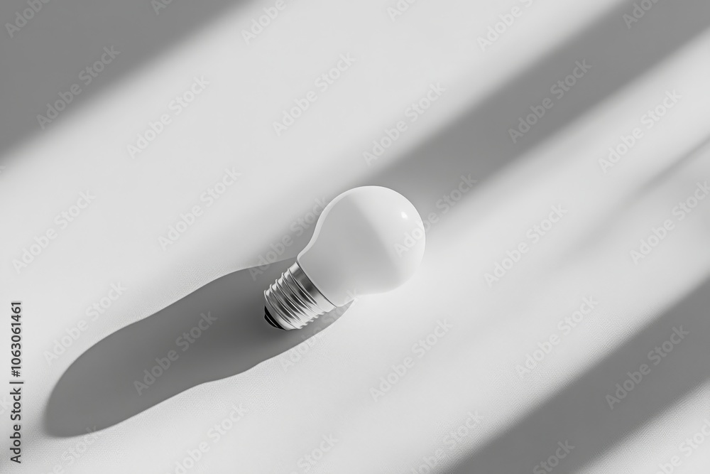Fototapete a simple white lightbulb on a plain surface captures attention with its crisp shadows. this composit