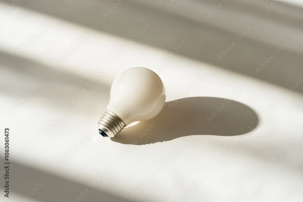 Aufkleber A single, frosted light bulb on a bright surface casting a distinct shadow, emphasizing minimalist design and simplicity in composition and lighting.