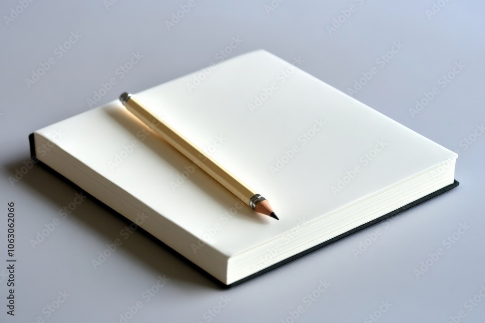 Poster An image of a light-colored pencil placed on an open notebook, symbolizing creativity and planning. The scene is captured on a light, minimalist background.