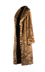brown faux fur coat isolated on white background