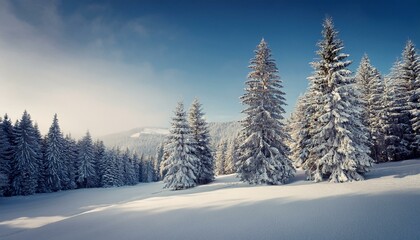 Winter landscape with snow and fir trees as vintage christmas wallpaper