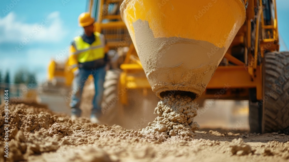 Aufkleber large concrete mixer at work on a busy construction site with heavy machinery and equipment in the b