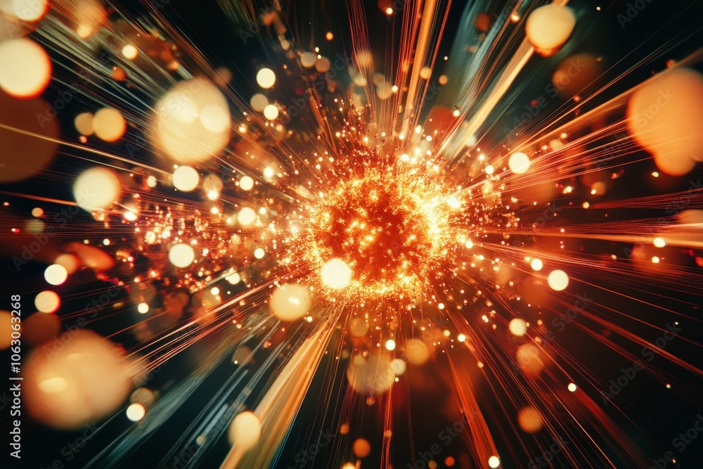 Poster a radiant central burst with an expanding orange glow defines this image, capturing the essence of e