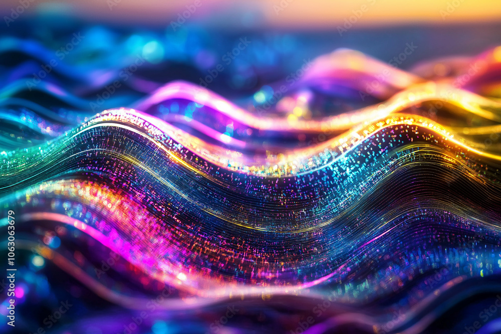 Aufkleber a vibrant, colorful abstract representation of flowing waves, featuring shimmering patterns in shade