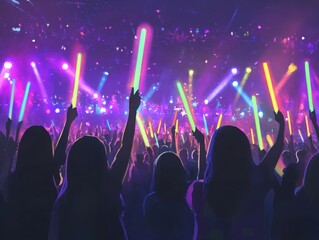 Vibrant animestyle music concert experience fans unite with glow sticks in a colorful celebration of music and culture
