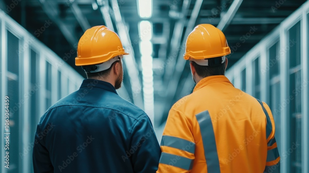 Poster highly skilled electricians efficiently and meticulously installing complex wiring systems to power 