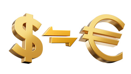 3d Golden Dollar And Euro Symbol Icon With Money Exchange Arrows On White Background 3d illustration
