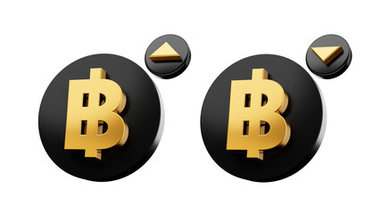 Baht Thailand Symbol, Thailand Baht THB Exchange Rate Value Price Increase up and Decrease down 3d illustration
