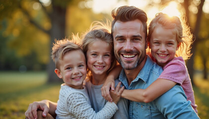 Celebrating Father's Day with joyful moments in a sunlit park surrounded by laughter and love