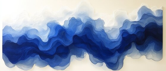 Abstract artwork featuring flowing waves of blue tones, evoking a sense of calm and fluidity.