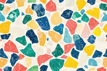 A playful seamless pattern inspired by upcycled plastic textures, featuring colorful, fused plastic materials with a slightly worn look